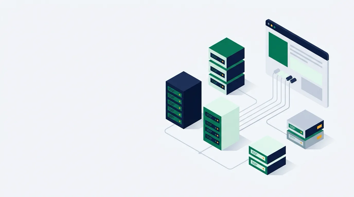 Isometric server blocks connected to a browser window