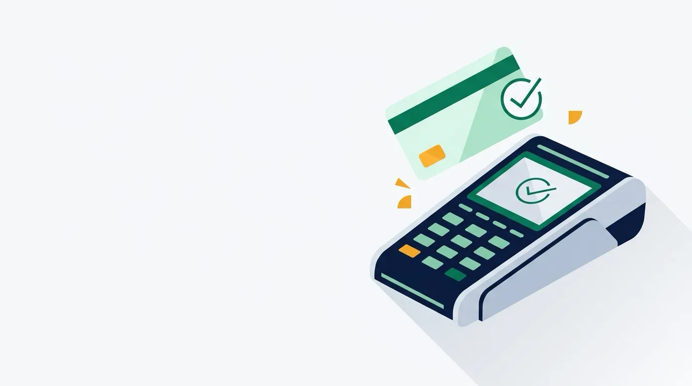 Card payment terminal and card with a check mark