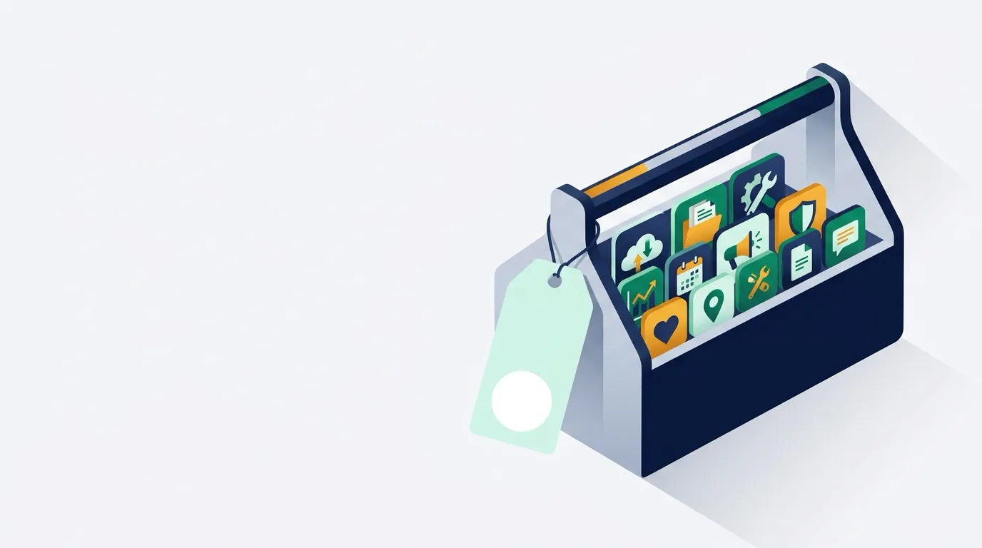 Open toolbox filled with app tiles and a blank tag