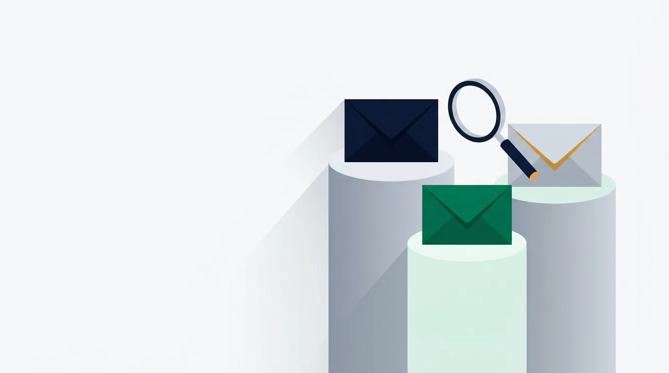 Three envelopes on display pedestals with a magnifying glass comparing them