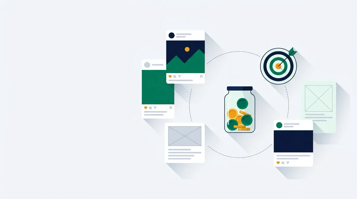 Glass jar of coins targeting an ad audience circle with cards