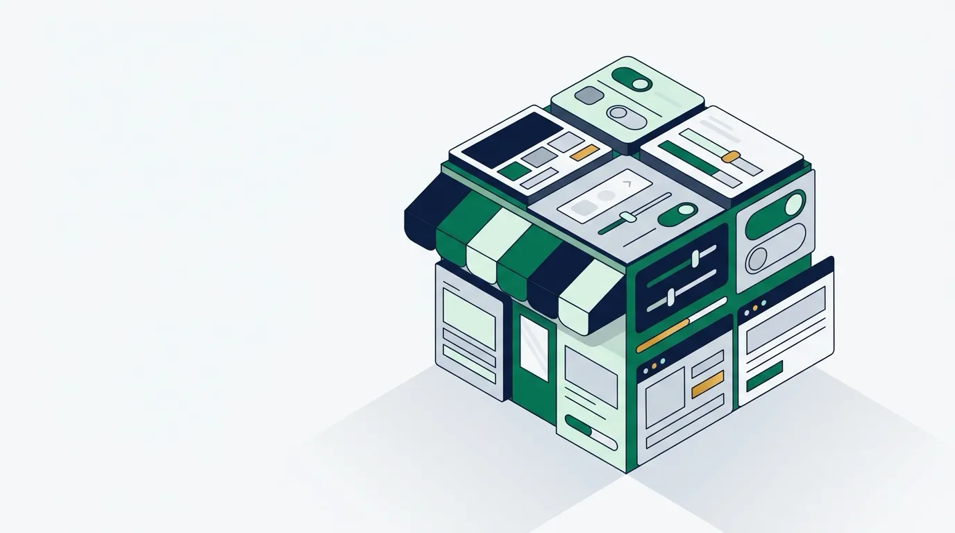 Isometric small storefront built from interface blocks